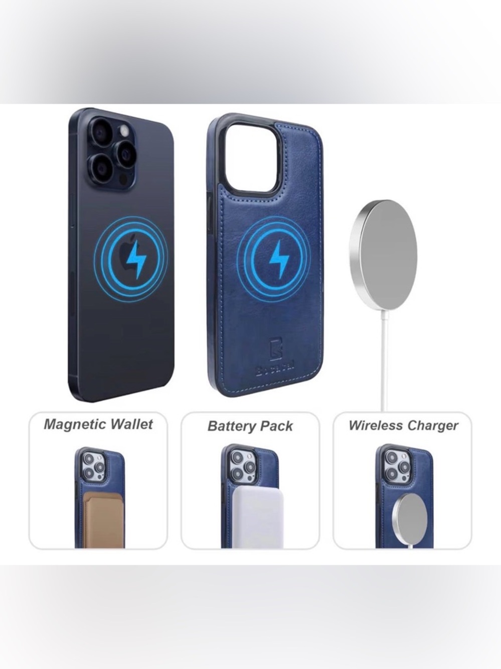 Navy—iPhone 15 Pro Max Wallet Case MagSafe Compatible - Picture 6 of 9